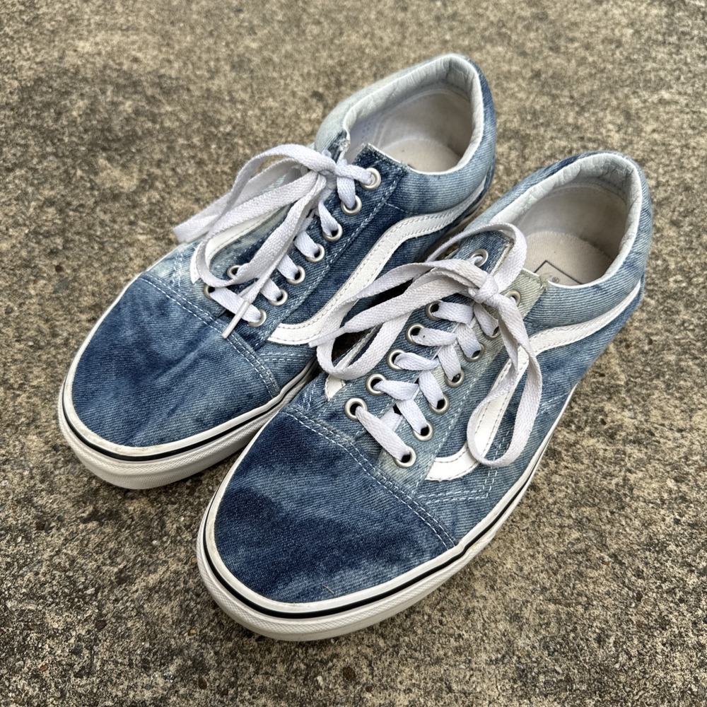 Vans Blue Denim Acid Wash Old Skool Skateboard Shoes Women's 10 / Men's 8.5